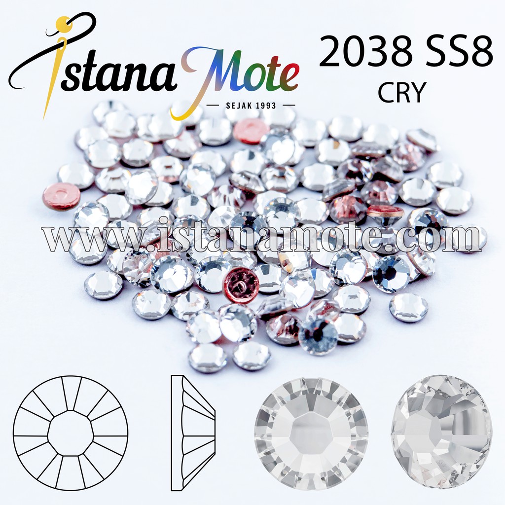 Flatback Hotfix kristal tempel Swarovski 2038-ss8-crystal bening ASLI ORIGINAL