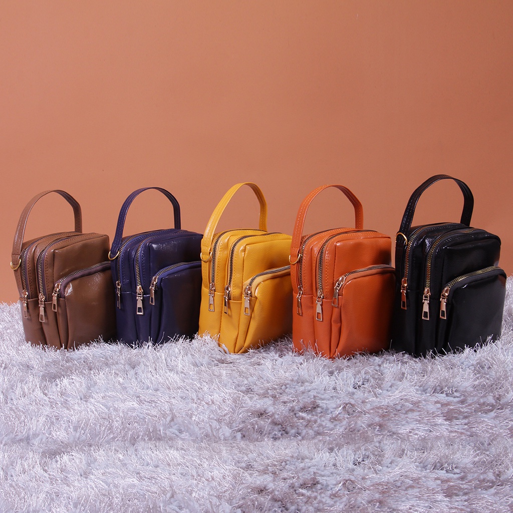 HANDBAG SLINGBAG PREMIUM WANITA TRENDY STYLE CASUAL 3 SLOT RUANG JAHITAN RAPI BAHAN PU LEATHER 0L10