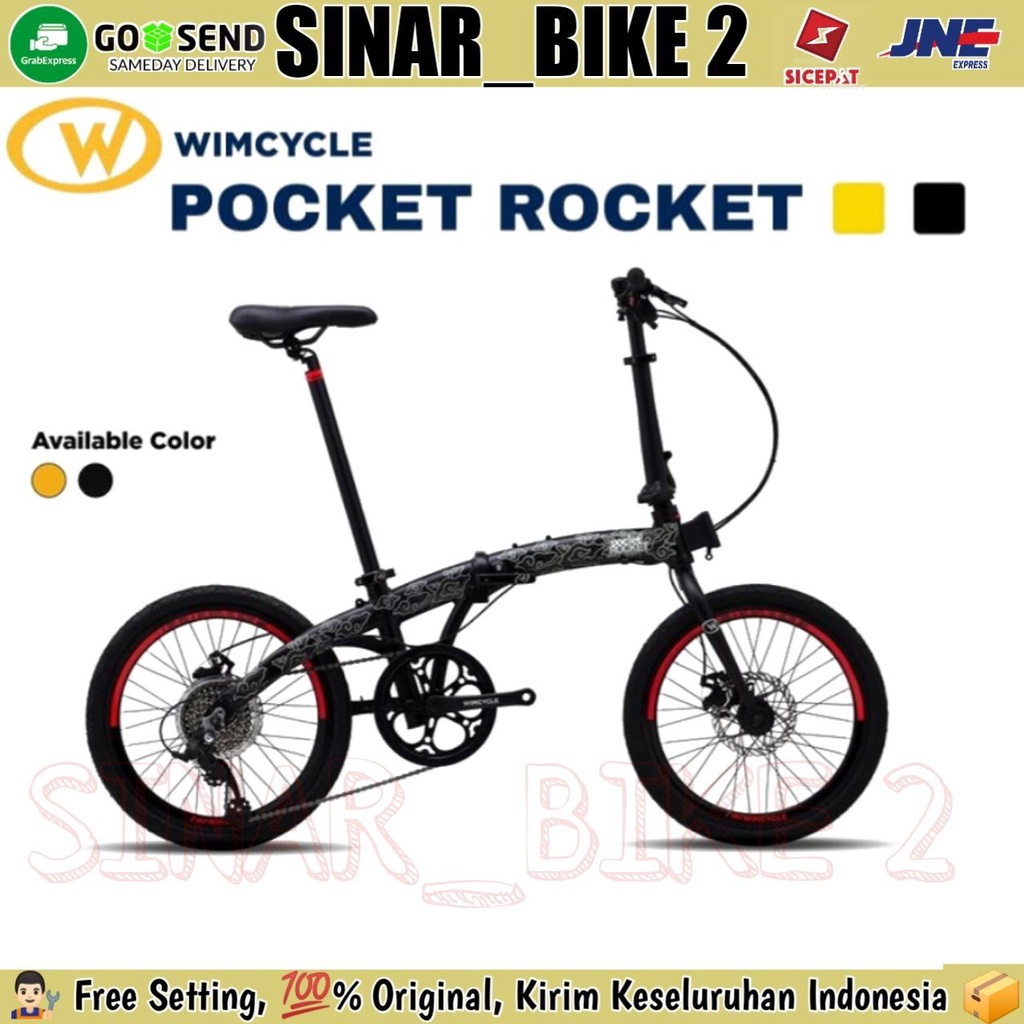 Sepeda Lipat 20 Inch WIMCYCLE POCKET ROCKET NUSANTARA Alloy 8 Speed