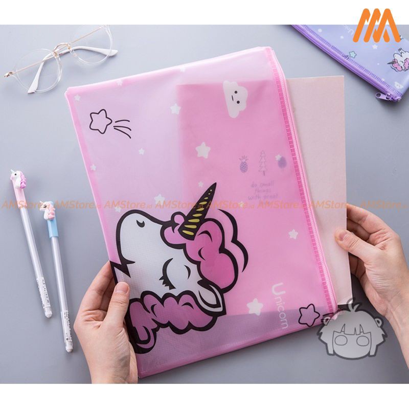 

AM - Transparan Unicorn and Flamingo A4 Stationery File Storage pouch bag Tempat Buku Alat Tulis