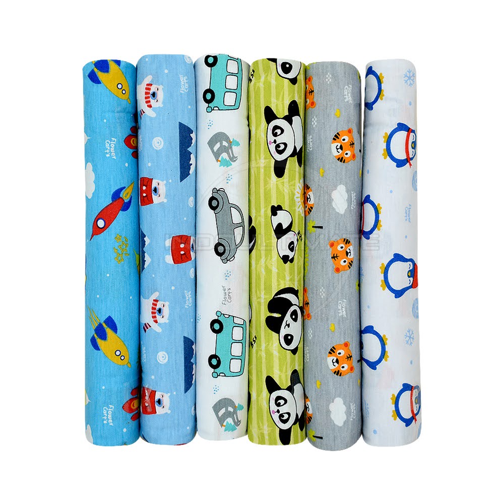 6Pcs Selimut Bayi Bedong Bayi Baru Lahir Alas Tidur Bayi Kain Bedongan Bayi Motif Lucu COTTON Print BC-306 (100 x 90 cm) BC-307 (120 x 75 cm) Perlengkapan Tidur Bayi New Born