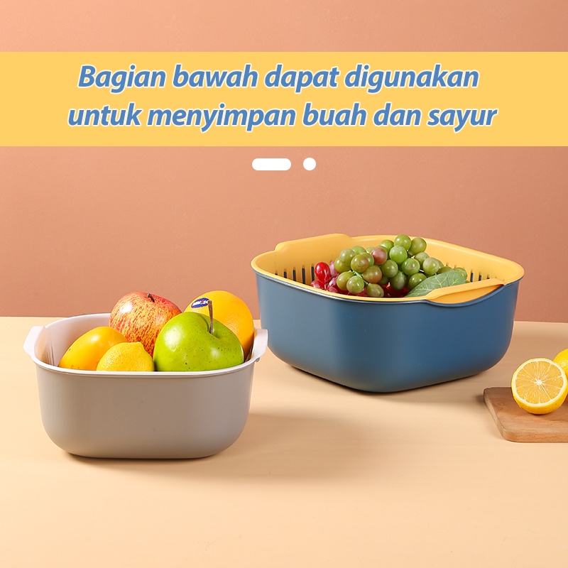 Letyeah &amp; Kaizenliving Keranjang Sayur Dan Buah Dua Lapis Dapur Multifungsi Plastik / keranjang penyimpanan Storage Box