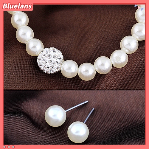 Bluelans Women Bride Wedding Jewelry Set Crystal Faux Pearl Necklace Bracelet Earrings