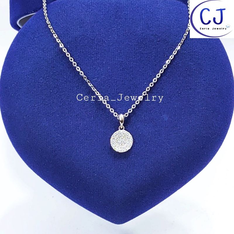 KALUNG PERAK WANITA SILVER ASLI 925 LAPIS EMAS PUTIH LIONTIN BULAT - PERAK ASLI 925 ANTI KARAT