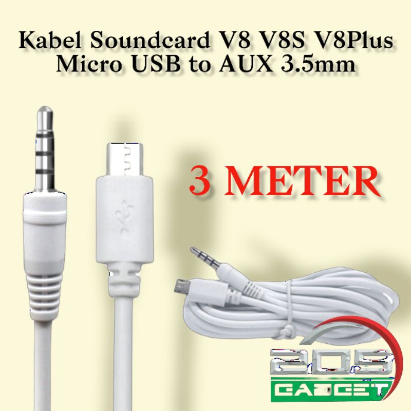 Jual Kabel Soundcard V8 3 Meter Micro USB to AUX 3.5mm V8 V8S V8 Plus