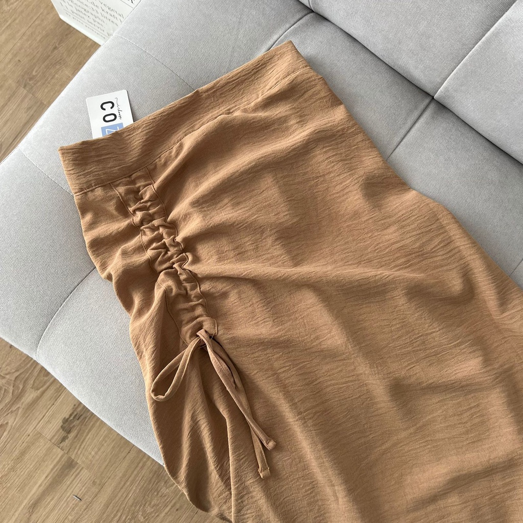 Tamara Skirt - Rok Serut Casual Flowy - Midi Maxi Ruched Skirt - Rok Wanita Korean Look-Latte
