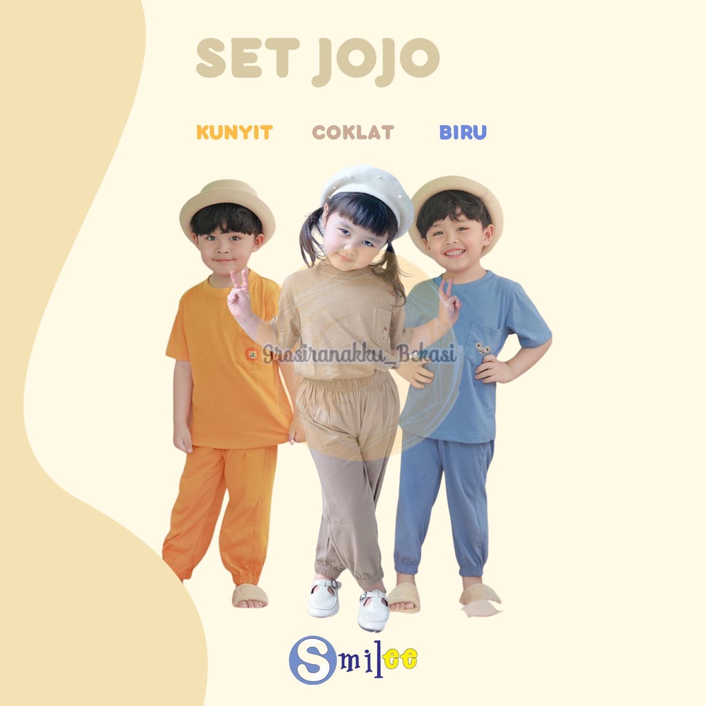 Setelan Anak Unisex Smilee Jojo Mix Warna Size 1-5Th