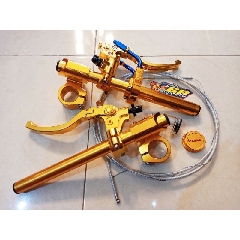 Paket stang jepit gold master rem kanan kiri brembo handgrip vixion ninja sonic fu tiger verza