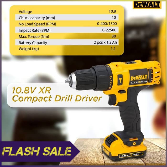 Dewalt 10 8V XR Li Ion Compact Hammer Drill Bor Cordless DCD716C2K B1