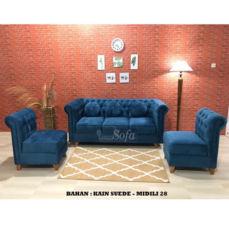 Free Ongkir Sukabumi Sofa Ruang Tamu Modesty 311 Seater Chesterfield Mini - Tanpa Tangan