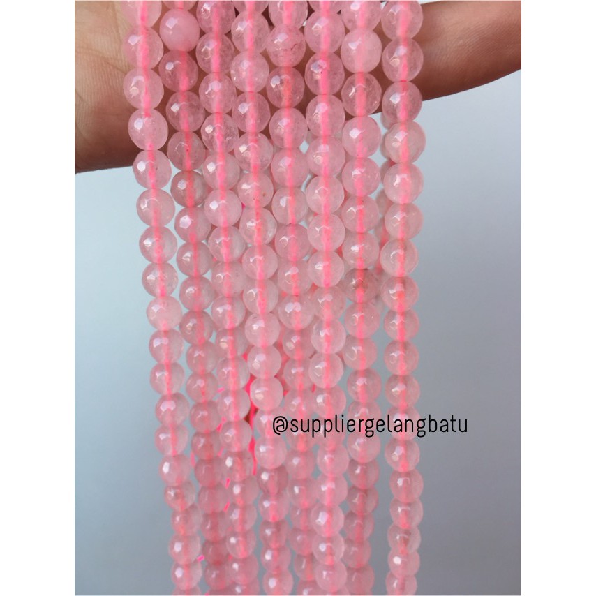 Batu pink kuarsa FACET 6mm CUTTING rose quartz stone healing terapi aksesoris fashion kesehatan