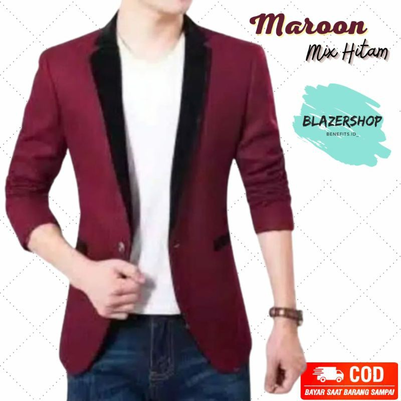 blazer maroon mix hitam