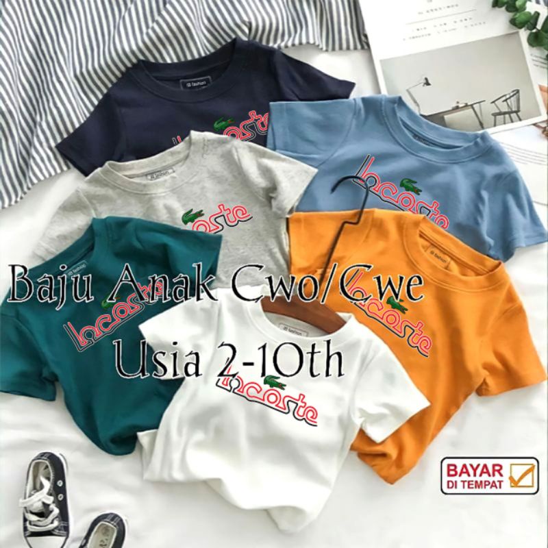 Kaos Anak Unisex Lcoste Baju Oblong Anak umur 2 sampai 10 Tahun T shirt Anak Laki Kaos Anak Cewek