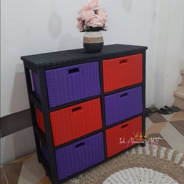 Nakas Laci Hiasan Rumah Bahan Rotan Sintetis