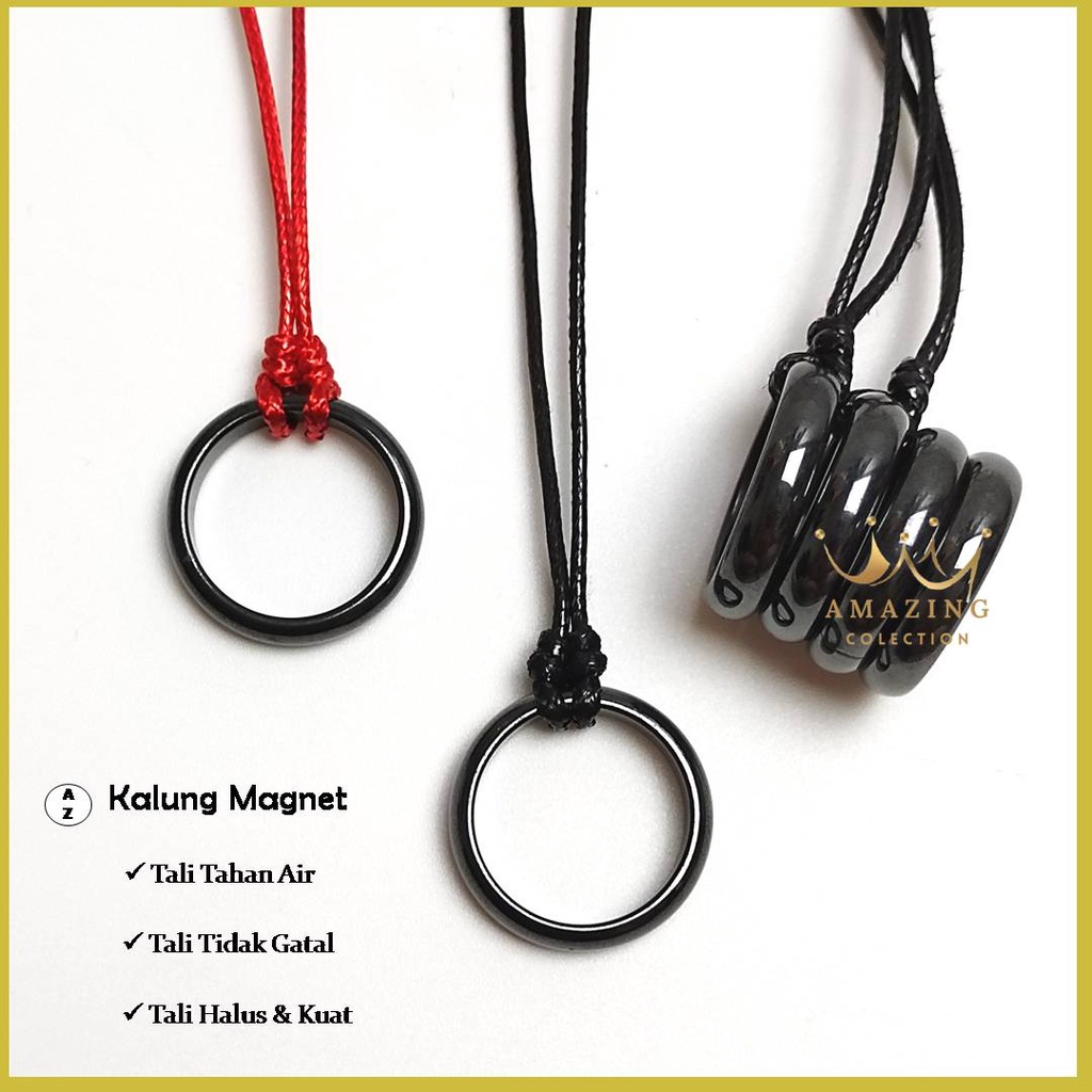 Kalung Pria Keren Terbaru Distro Tali Korea Hitam Merah Liontin Cincin Magnet