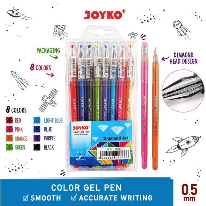 

COLOR GEL PEN JOYKO GPC-309S / 8 WARNA/ 0.5 MM