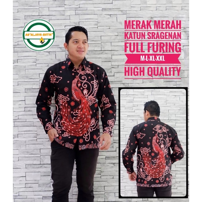 BATIK MERAK MERAH LAPIS FURING KATUN HALUS SRAGENAN SIZE M-XXL HIGH QUALITY