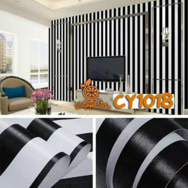 Wallpaper Dinding Motif Salur Hitam Putih Ukuran Panjang 10Meter x Lebar 45CM