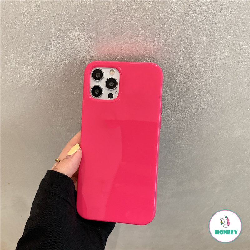 Soft Case TPU Glossy Shockproof Warna Merah Mawar Untuk IPhone 14 13 12 11 Pro Max X Xs Max XR 8 7 Plus