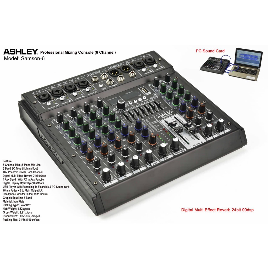 MIXER ASHLEY 6ch SAMSON 6/SAMSON6 BLUETOOTH USB ORIGINAL