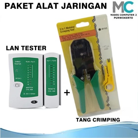 Paket Tang Crimping Tool Rj45 RJ11 dan LAN Tester Kabel RJ45 RJ11