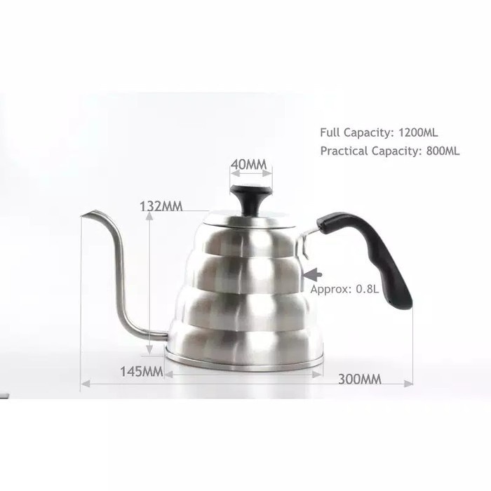 Teko Kopi Kettle 1200ML Dengan Thermometer Suhu Coffee Maker Pot Drip