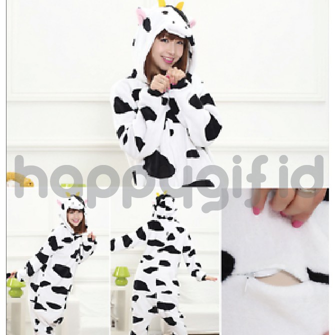 BAJU TIDUR KOSTUM ONESIE KIGURUMU PIYAMA UNIK DEWASA KARAKTER - SAPI COW