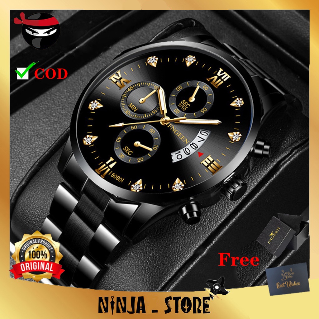 ( Bisa Cod ) Jam Tangan Pria Ua9859Tt Tanggal Aktif Tali Kulit Free Tali Rubber , Box & Baterai Cada