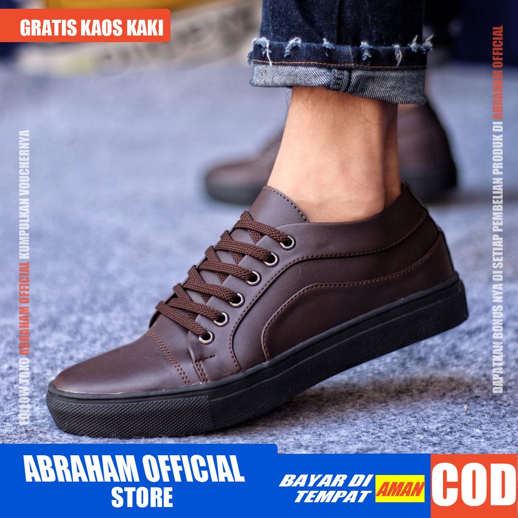 ABRHM - TRACK Sepatu Casual Sneaker Pria Sepatu Pria Casual Kulit Pu Keren Ori Cowo/Cowok Sepatu Kasual Semi Formal Kerja Kantor Kuliah Gaya Santai Keren Kekinian Original Murah Terlaris