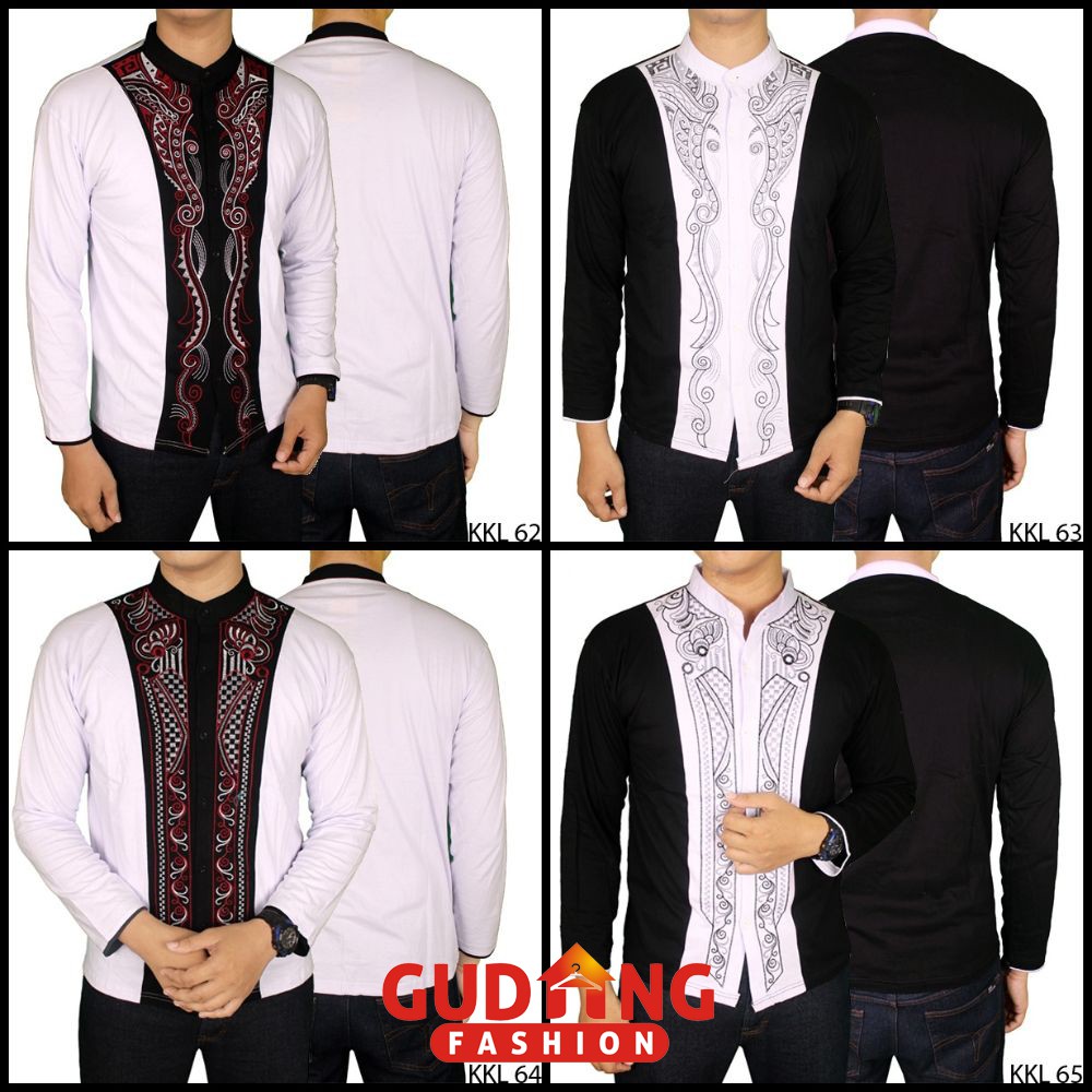 Baju Koko Motif Bordir Lengan Panjang Katun - Banyak Pilihan Warna KKL (COMB)