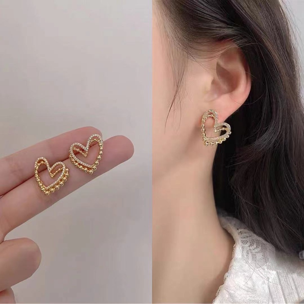 Anting Tusuk Motif Hati Simple Ala Korea Untuk Wanita