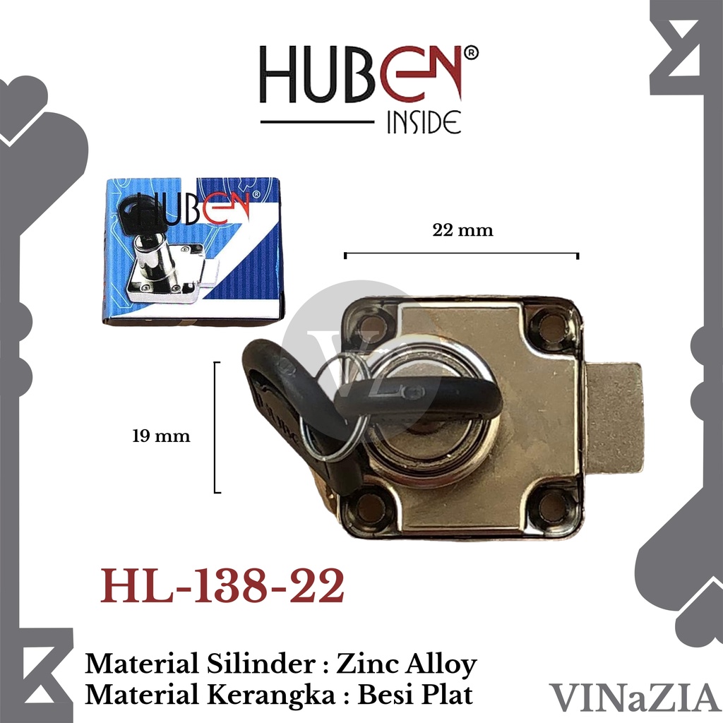 KUNCI LACI HUBEN HL 138-22 mm / KUNCI LEMARI HUBEN DRAWER LOCK HL 138-22 mm