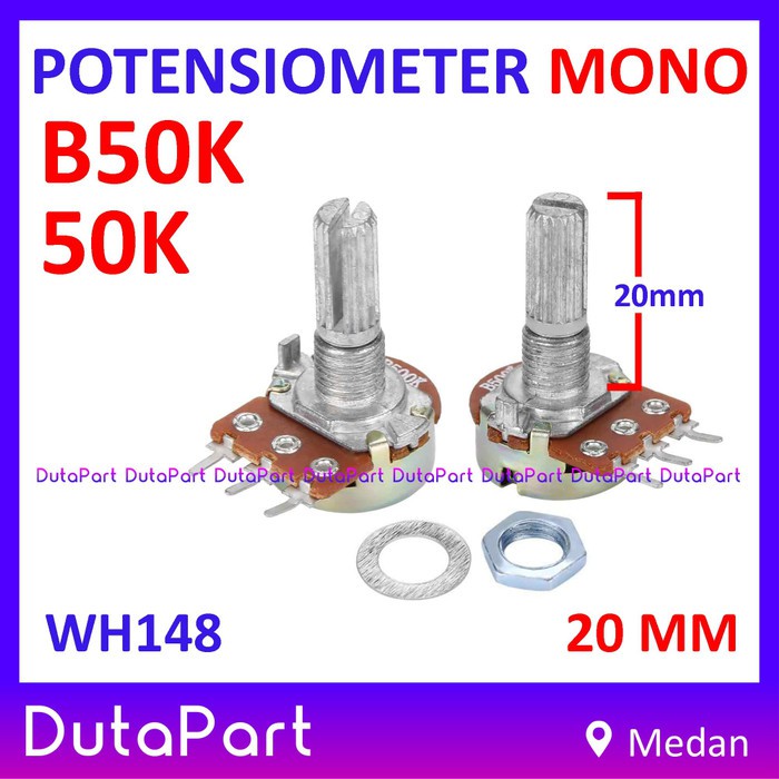 Potensiometer Mono 50K Ohm B50K Potensio Linear 20mm