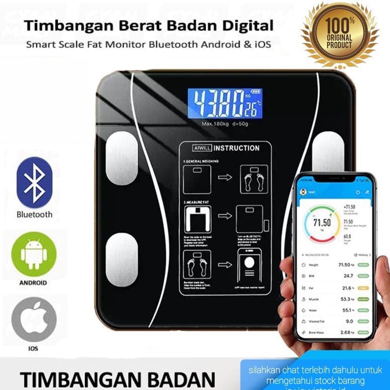 TIMBANGAN BERAT BADAN DIGITAL BODY FAT SCALE MONITOR APP SMART WEIGHT