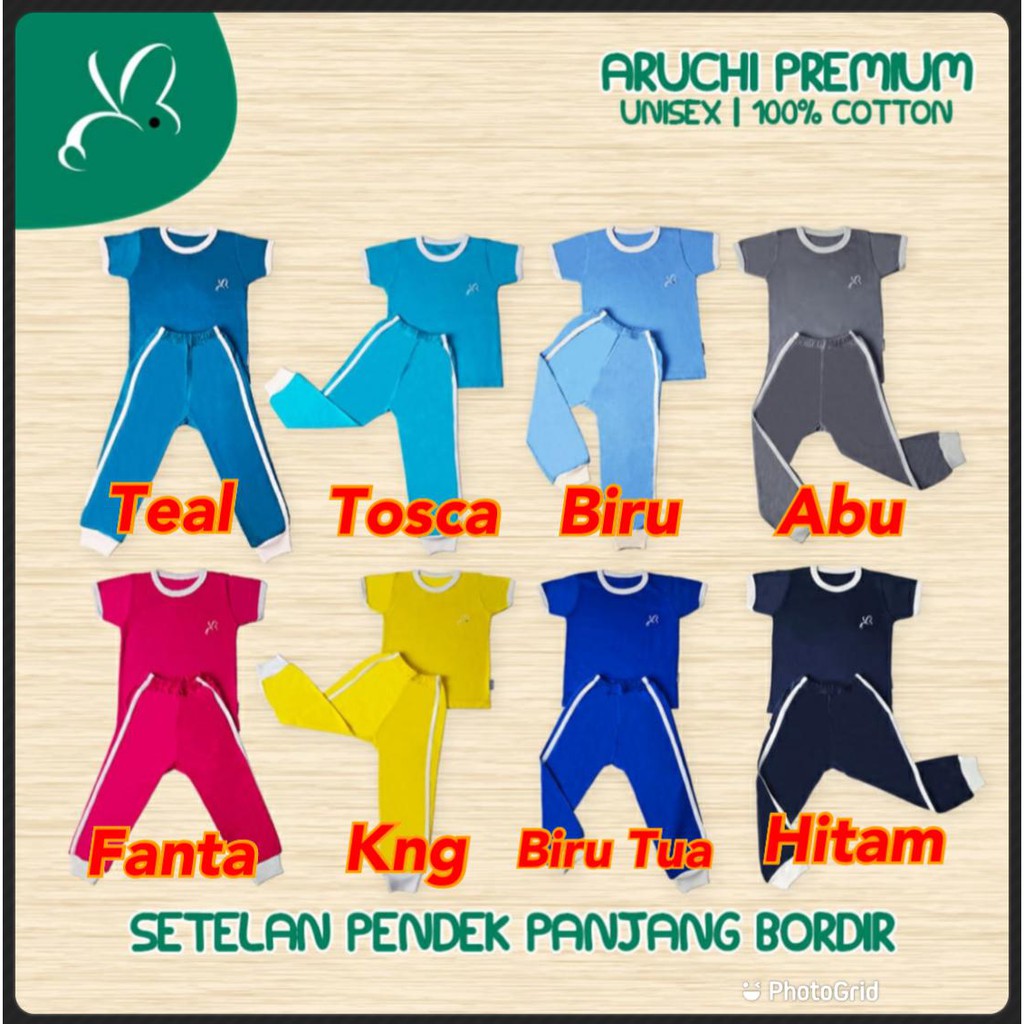 Retro Longpants Aruchi Premium Edition 2-5 Tahun Atasan Pendek + Celana Panjang Polos