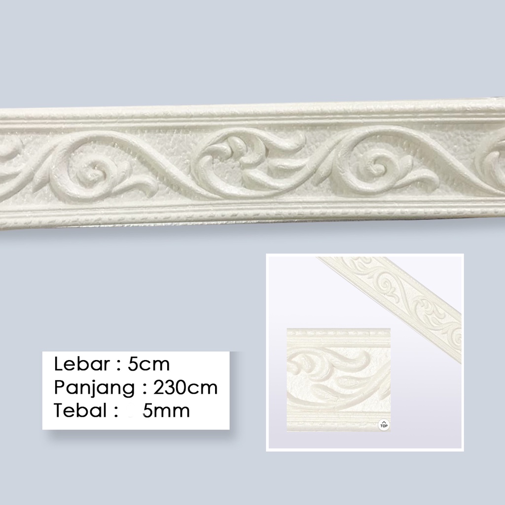 LIST BORDER FOAM 3D STICKER HIGHT QUALITY PANJANG 230CM-BATIK PUTIH 5cm 5mm