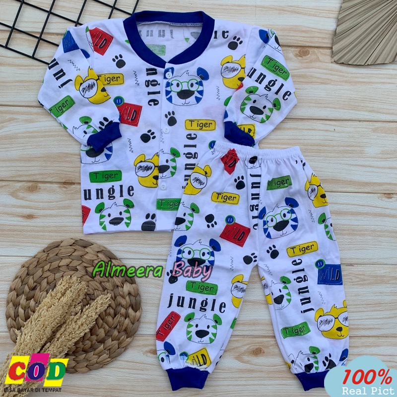 Setelan Baju Tidur Bayi Piyama Bayi Lengan Panjang Kancing Depan Usia 3-12 Bulan Almeera Baby and Kids