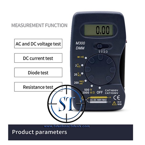 Mini Digital Multimeter M300 Multitester Portable Test Voltmeter Ammeter with Buzzer AC DC Tegangan Tester Saku Plus Baterai
