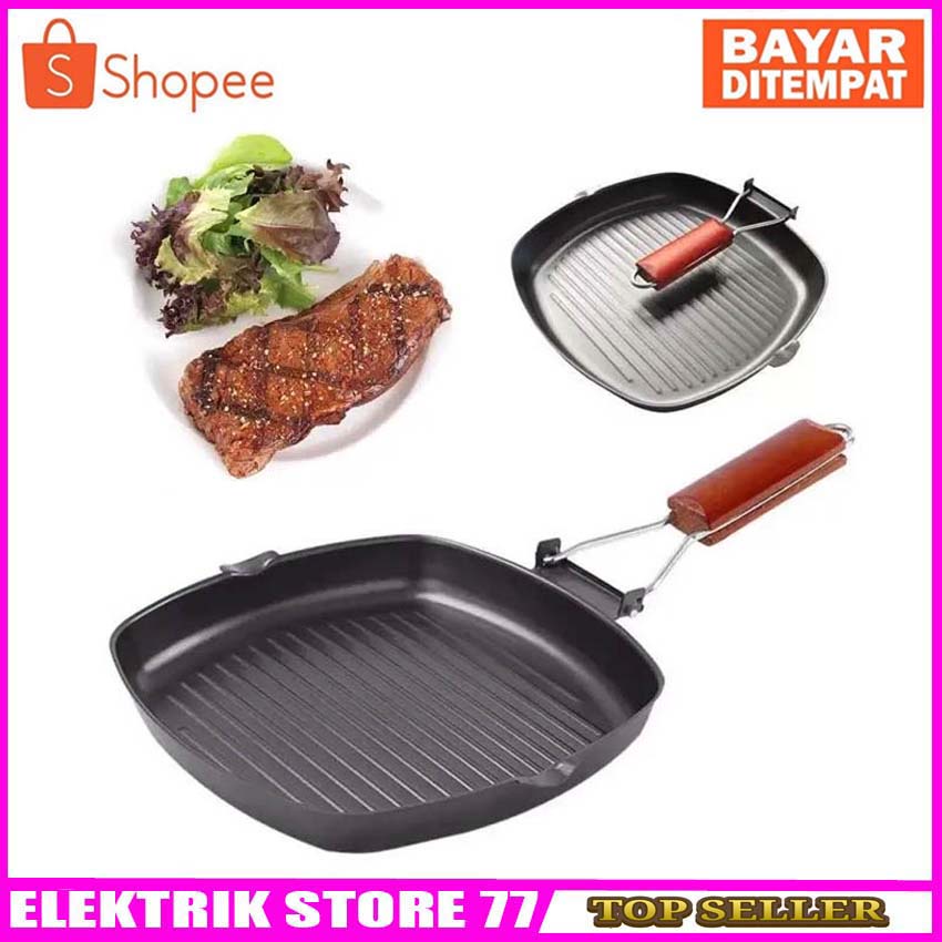 Square Grill Pan 24 Cm / Wajan Lipat Serbaguna Teflon Panggangan Steak