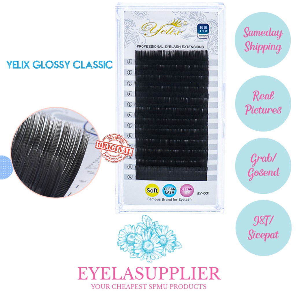 Yelix Glossy Classic Mink Premium Lashes Eyelash Extension Tanam Bulumata Sambung 0.10D+ Bulu Mata