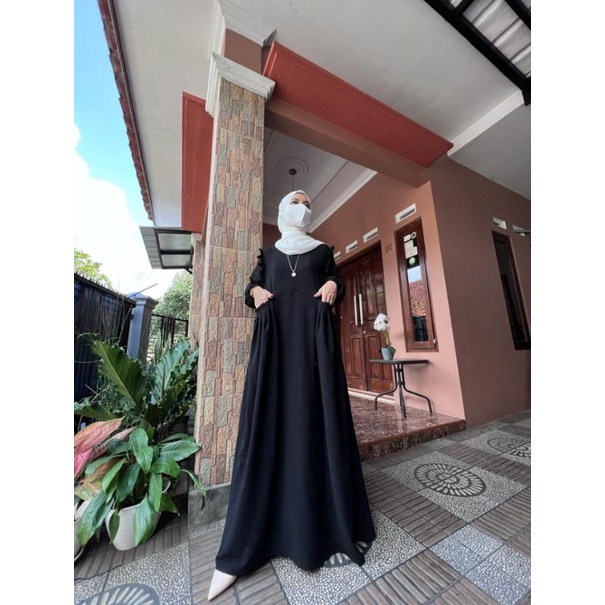 Dress crinkle Ameena, CRINGKEL RUBIAH, CRINGKLEdress cringkle airflow, flow, gamis hitam, gamis puti