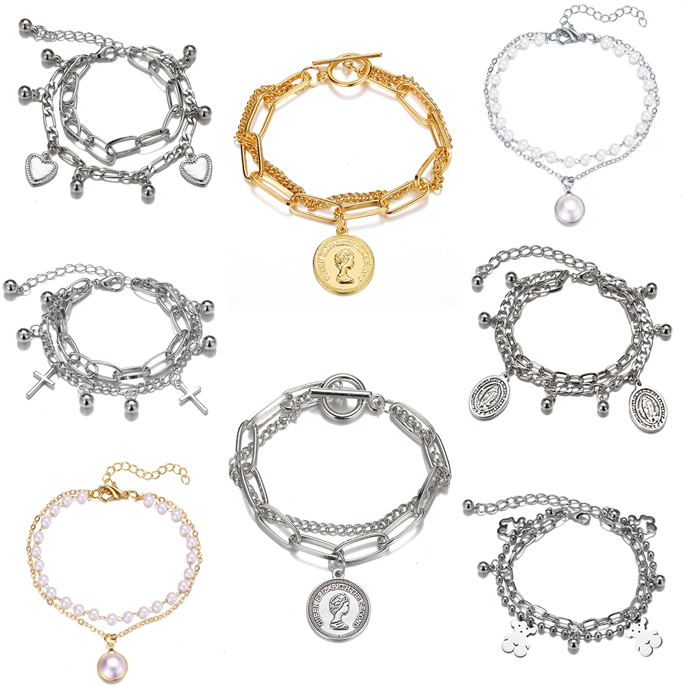 Gelang Rantai Bentuk Hati Warna Silver Gaya Retro Korea Untuk Wanita