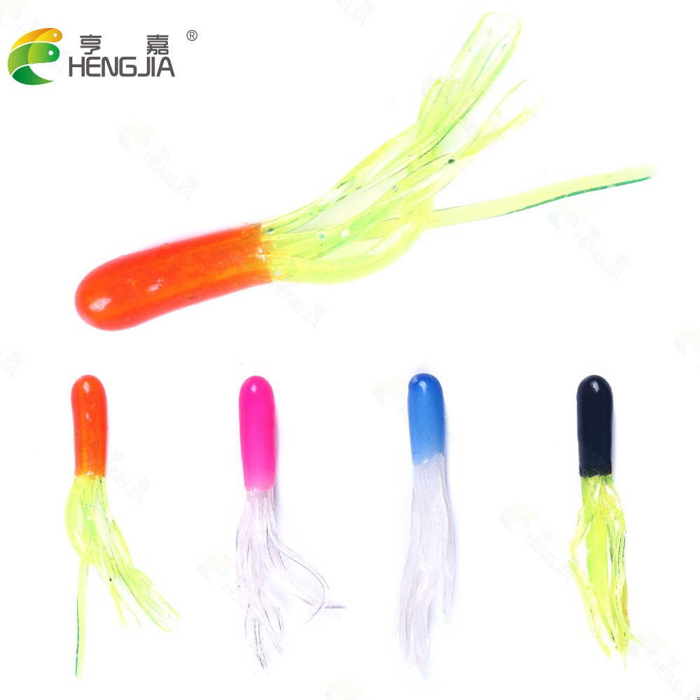 Hengjia 1 Kantong Umpan Pancing Soft lure Bentuk Ulat Imitasi 4.5cm soft Tube Worm Baits Bahan Silikon 4 color Fake Fishing Lures