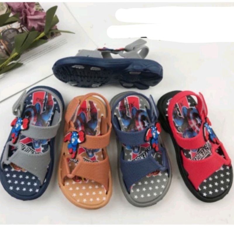 Sandal gunung anak real picture Captain America dan Spiderman uk 24-35