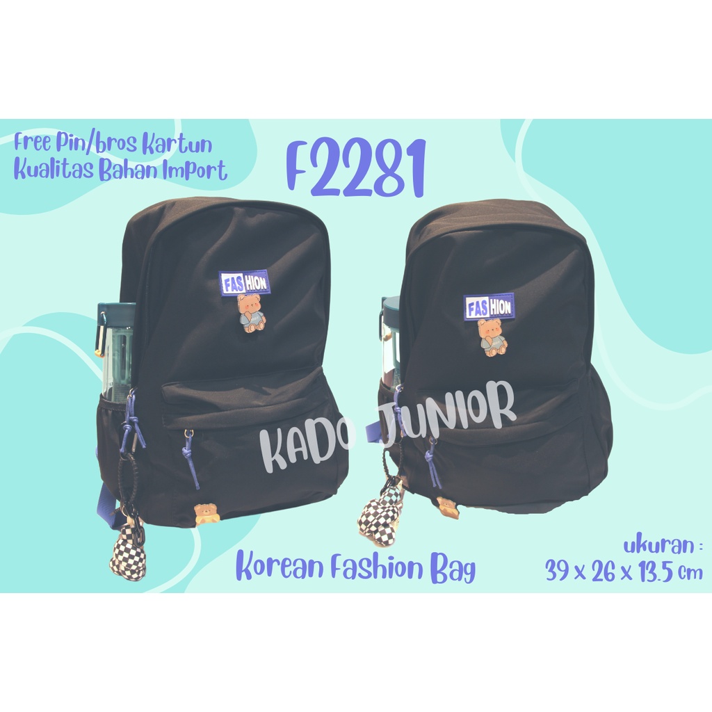 KJ TAS RANSEL BACKPACK TAS RANSEL POLOS LOGO FASHION F2281 + FREE PIN MENARIK LUCU