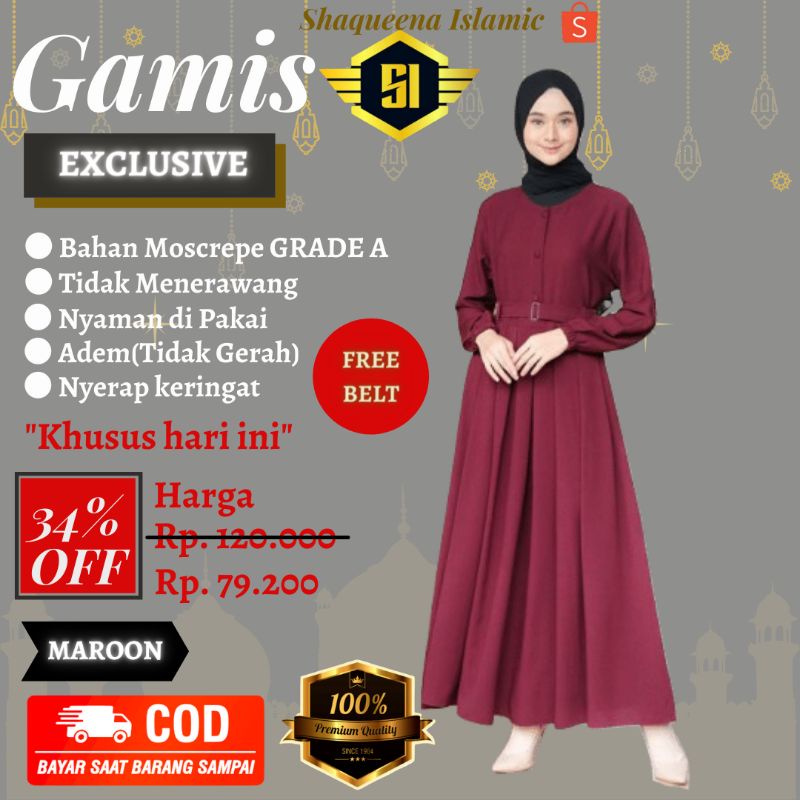 SHAQUEENA/baju gamis Wanita Dewasa/gamis remaja kekinian modern 2021