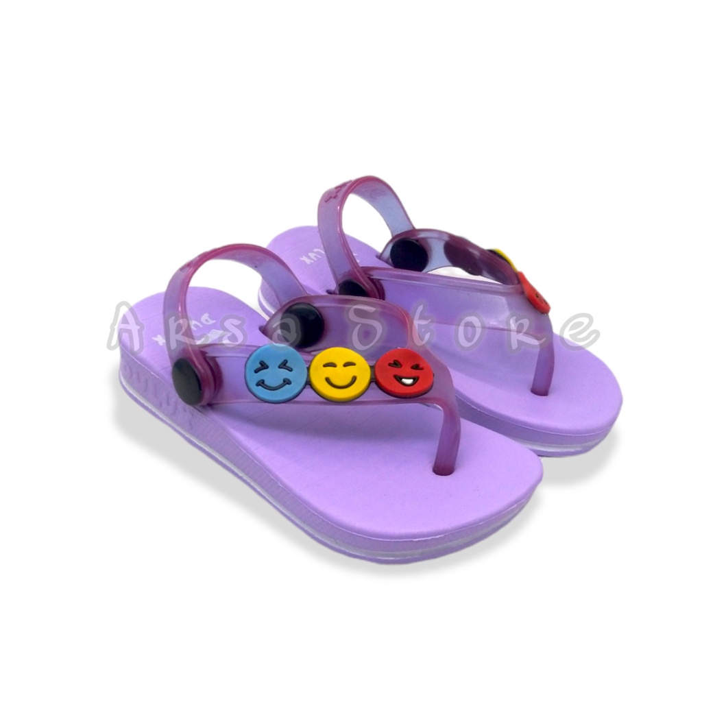 Sandal Jepit Anak Bayi Perempuan Tali Belakang / Sendal Jepit Anak Cewek Umur 1 2 3 4 Tahun Motif Emotic Smile