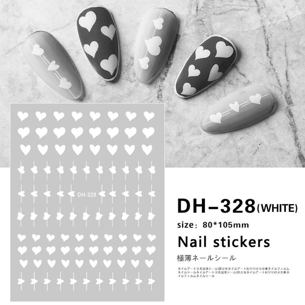 Mxbeauty Stiker Kuku Hati Putih Cinta Hati Kartun Perekat Diri DIY Dekorasi Nail Art