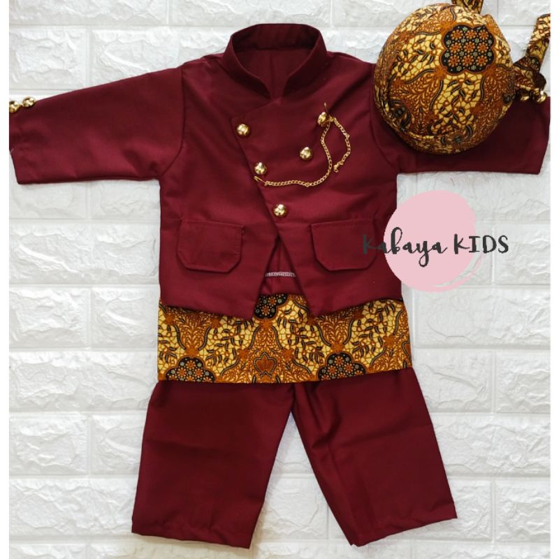 Premium Realpict Beskap Anak Dan Beskap Bayi Cowok Warna Hitam Dan Maroon