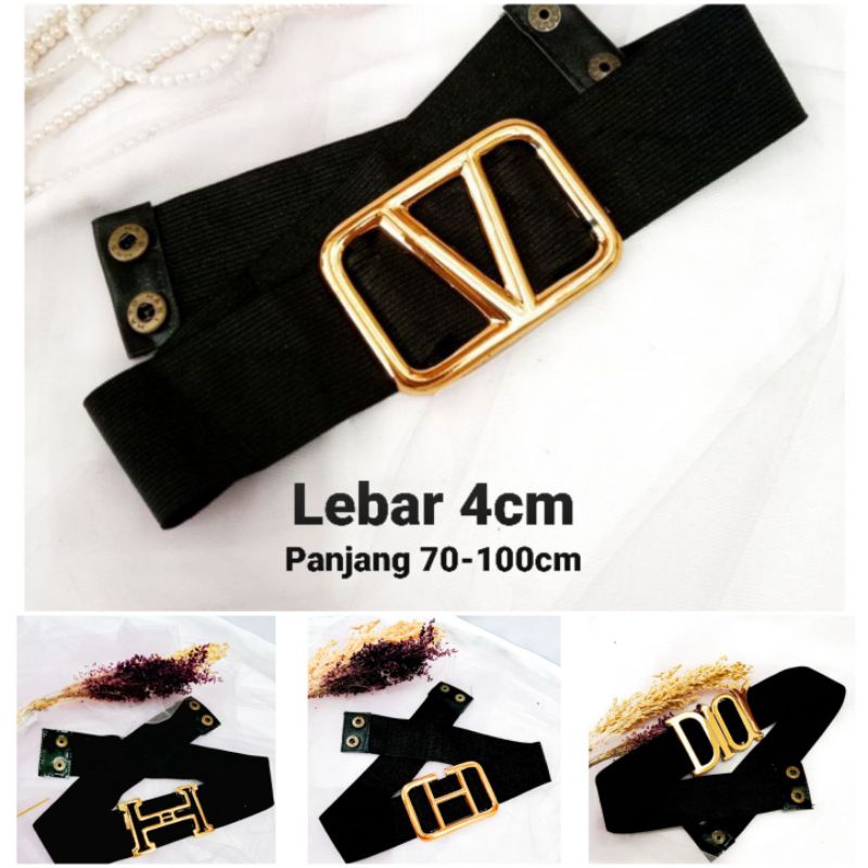 BELT V / BELT H  BELT DIORS KEPALA EMAS / IKAT PINGGANG WANITA ELASTIS FASHION